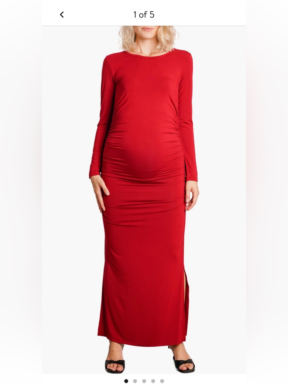 Women’s Maternity Long Red Ruched Bodycon Dress